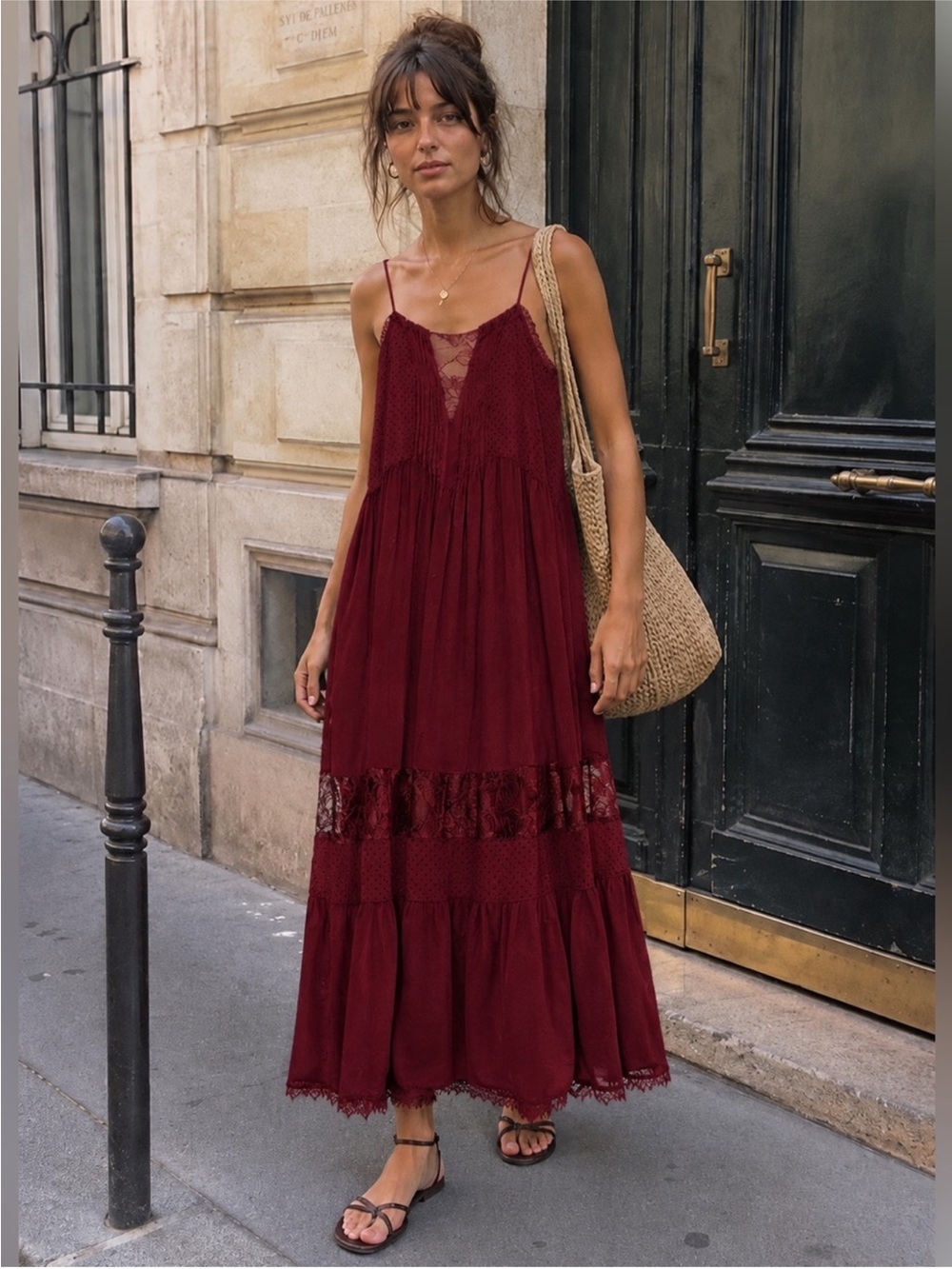 Zara Burgundy lace Midi Dress